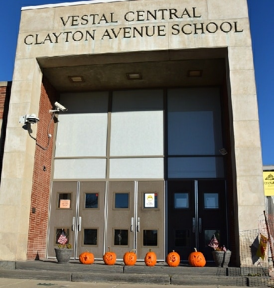Pumpkins on Steps at Vestal Clayton Avenue Elementary School Honor Veterans